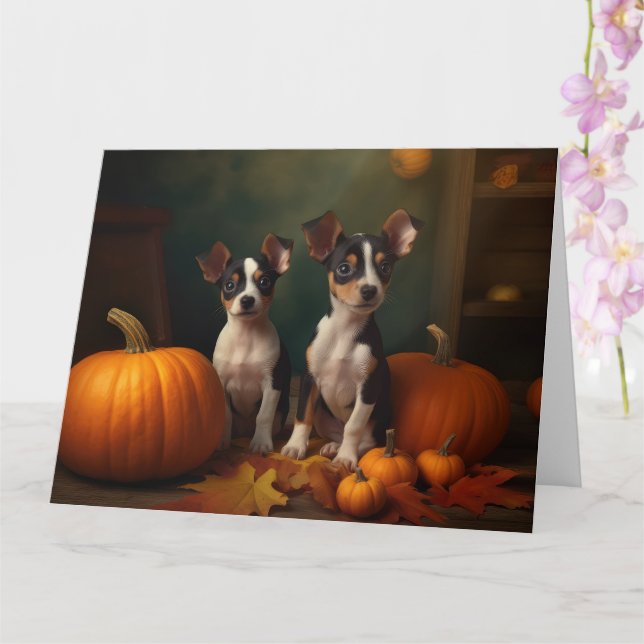 Cartão Rat Terrier Puppy Autumn Delight Pumpkin (Orquídea)