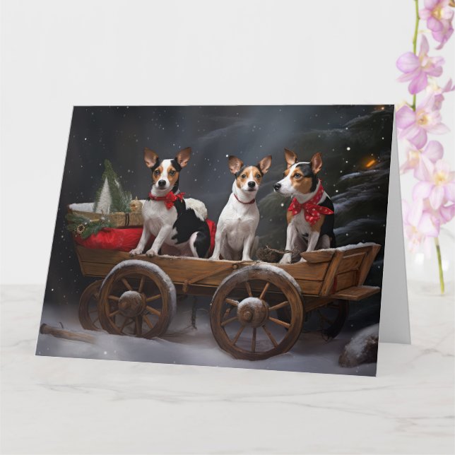 Cartão Rat Terrier Snowy Sleigh Decência de Natal (Orquídea)