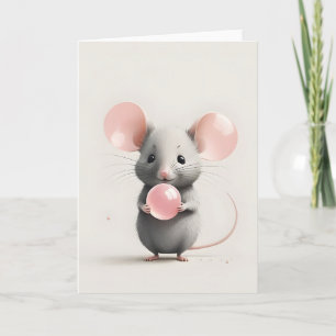 Cartão Rato Boho Minimalista com Balão Bolha em Branco