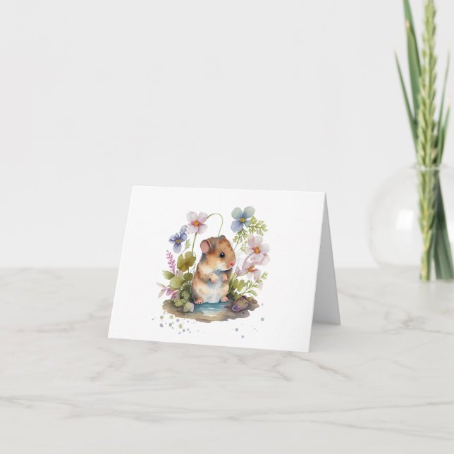 Cartão Rato com VAZIO de poça e flores (Frente)