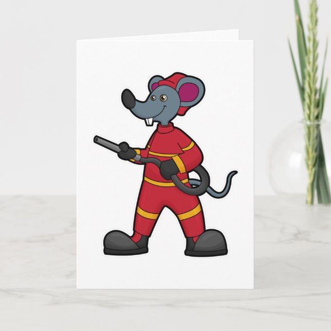 Cartão Rato como Bombeiro com Mangueira (Frente)