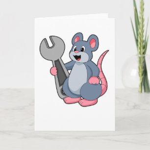 Cartão Rato como mecânico com chave inglesa