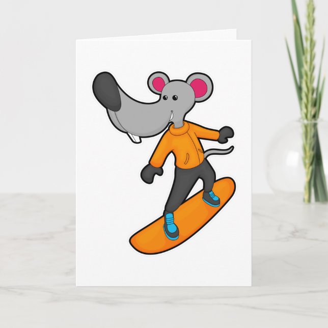 Cartão Rato como Snowboarder com Prancha de Neve (Frente)
