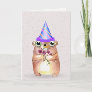 Cartão Rato de aniversário com chapéu de festa