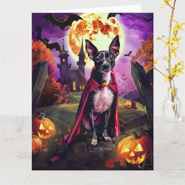 Cartão Rato de Halloween Terrier Vampiro Abóboras Assusta (Flor Amarela)