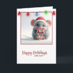 Cartão Rato De Natal Com Carcinho De Canas Doces<br><div class="desc">Um camundongo adorável e fofo vestindo um Papai Noel que contém duas canas doces moldadas como um coração em um fundo neutro Texto pode ser mudado.</div>