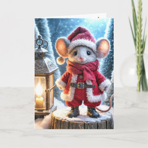 Cartão Rato de Natal Com Lanterna Brilhante