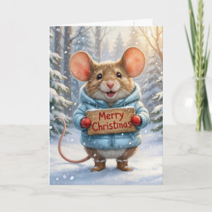 Cartão Rato de Natal na Floresta de Inverno