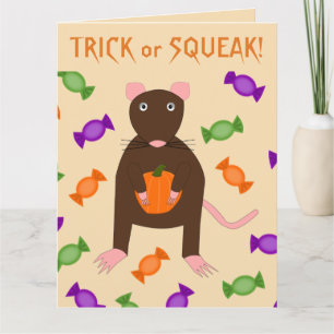 Cartão Rato e Abóbora de Halloween Fofo Personalizado