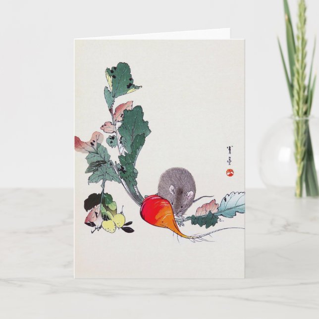 Cartão Rato e Rabanete Vermelho, Watanabe Seitei (Frente)