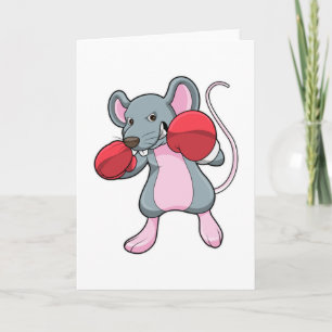 Cartão Rato no boxe com luvas de boxe