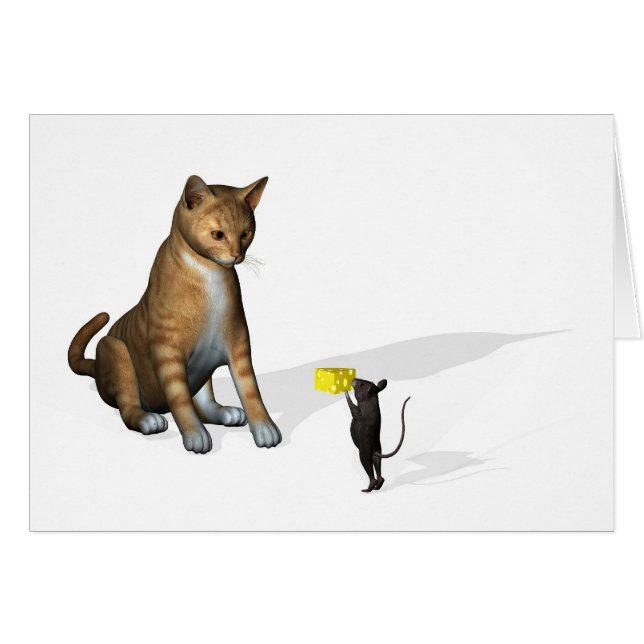 Cartão Rato Oferece Queijo De Gato Para Amizade (Frente Horizontal)