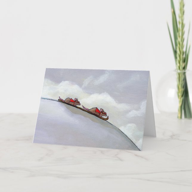 Cartão Ratos de corrida esquiando ladeira abaixo diversão (Frente)