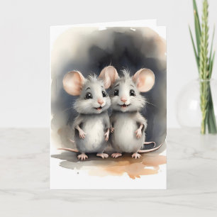 Cartão Ratos de Mouse Fofos Melhores Amigos Retrato em Br