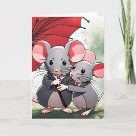 Cartão Ratos sob um Guarda-Chuva Vermelho
