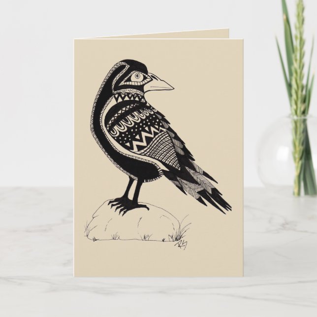 Cartão Raven Black and White Greeting Card (Frente)