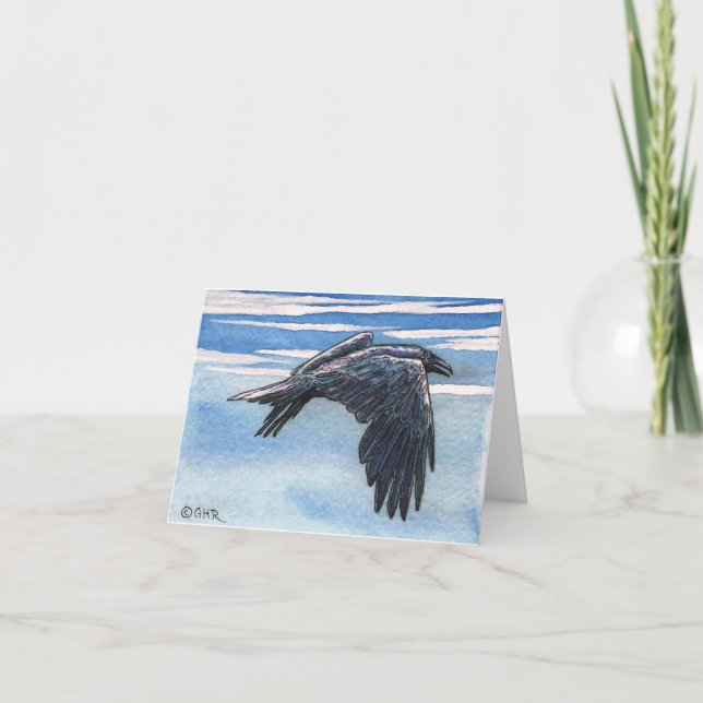 Cartão Raven Corvid Crow Original Art Note Card (Frente)