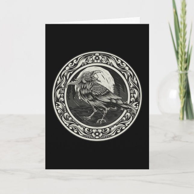 Cartão Raven Medallion Carving Art Bird Nature (Frente)