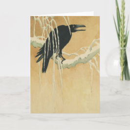 Cartão Raven sobre a ilustração de inverno da coroa