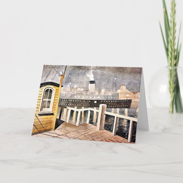 Cartão Ravílio - Navio a vapor do Canal Saindo do Porto (Frente)