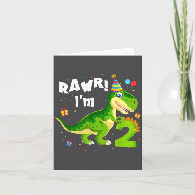 Cartão Rawr I'm 2 2nd Birthday T Rex Dinosaur Funny Party (Frente)