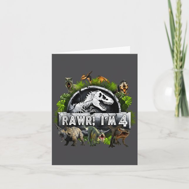 Cartão Rawr I'm 4 4th Birthday T Rex Dinosaur Funny Party (Frente)