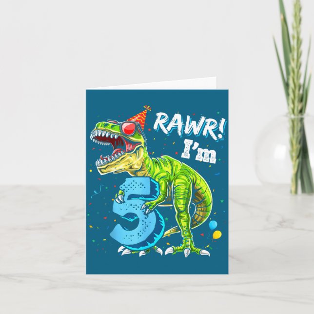 Cartão Rawr I'm 5 5th Birthday T Rex Dinosaur Funny Party (Frente)
