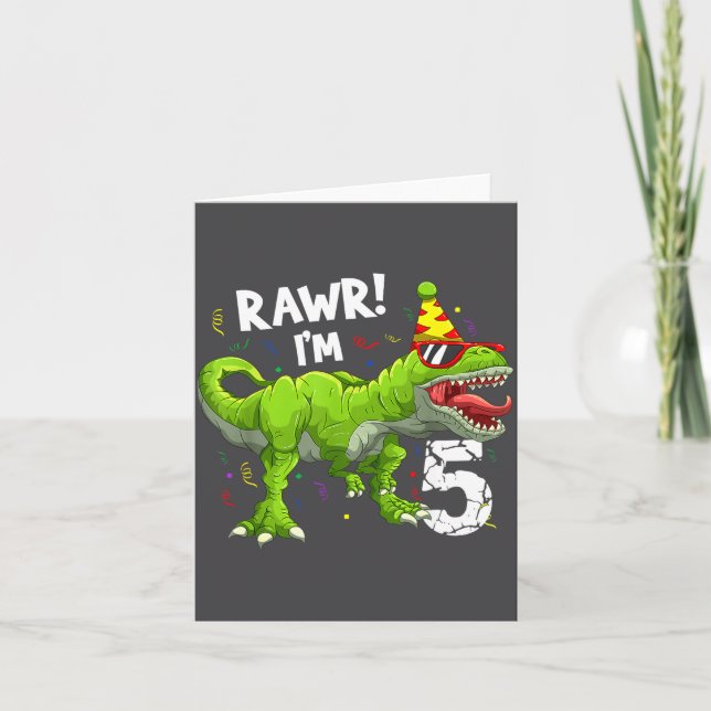 Cartão Rawr I'm 5 5th Birthday T Rex Dinosaur Funny Party (Frente)