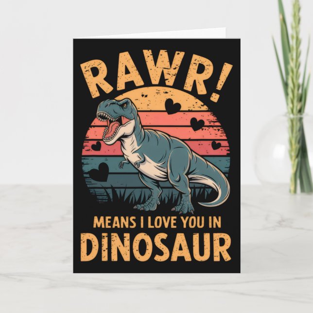 Cartão Rawr Means I Love You In Dinosaur Vintage Valentin (Frente)