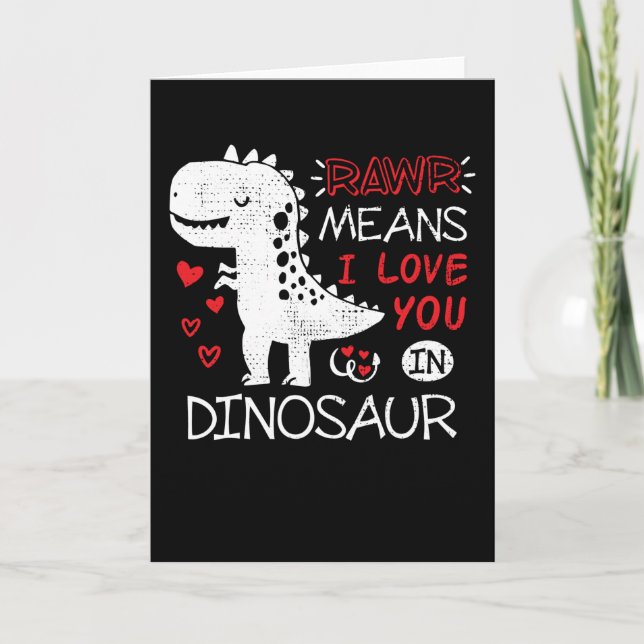 Cartão Rawr significa que eu amo você em dinossauro T-Rex (Frente)