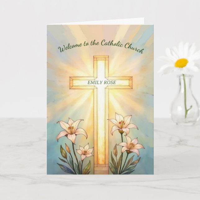 Cartão RCIA Name Welcome Catholic Church Cross Lilies (Planta pequena)