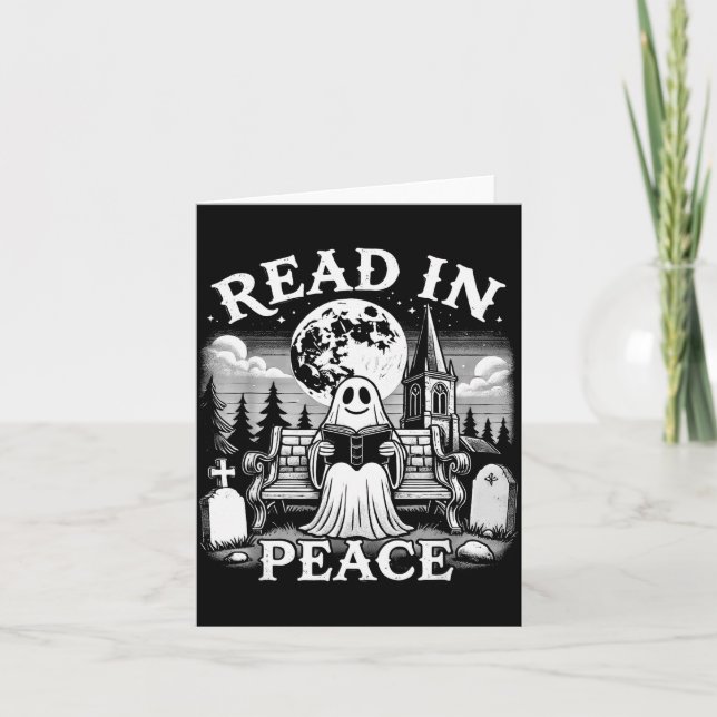 Cartão Read In Peace Ghost Reading Books Funny Halloween  (Frente)