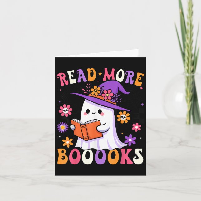 Cartão Read More Books Ghost Reading Book Funny Teacher H (Frente)