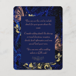 Cartão Real Azul Dourado de Invólucro de Borboleta