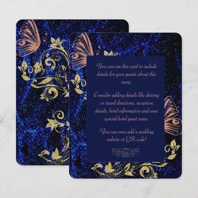 Cartão Real Azul Dourado de Invólucro de Borboleta (Frente/Verso)