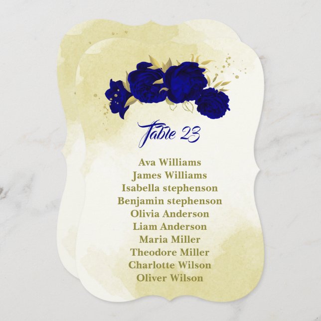 Cartão real de ouro de flores azuis (Frente/Verso)