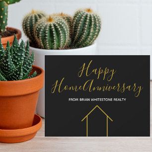 Cartão Real Estate Feliz Aniversário Chic Dourado Black