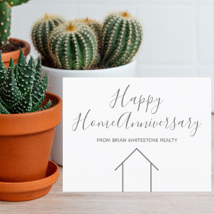 Cartão Real Estate Happy Home Anniversário Cinza Chic