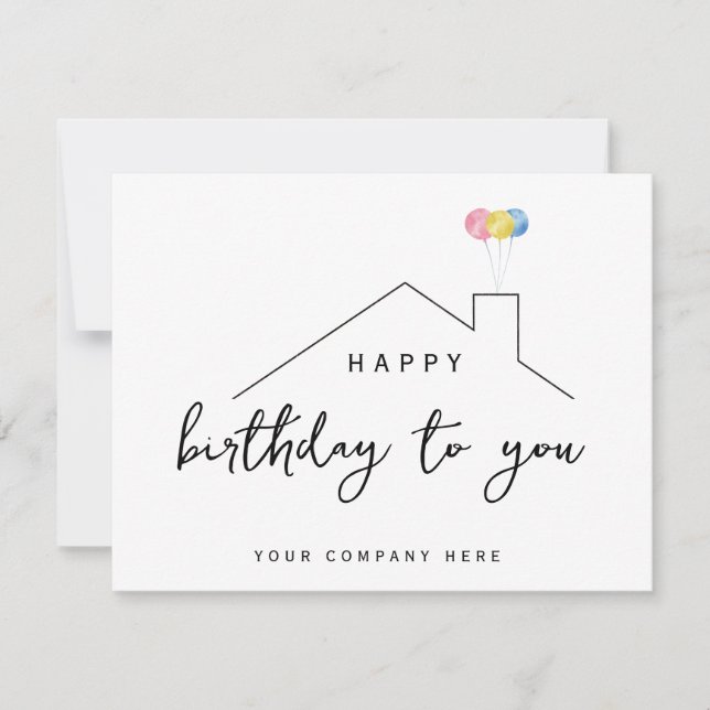 Cartão Realty Happy Birthday House Balões (Frente)