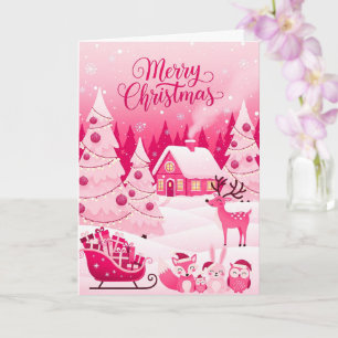 Cartão Rebelde de Natal Rosa e Bonita e Árvores de Natal