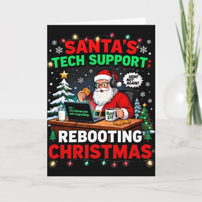 Cartão Rebooting Funny Santa's Tech Support Christmas Com (Frente)