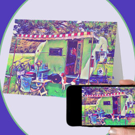 Cartão Reboque de Camping Caprichoso Vintage Feliz Aposen