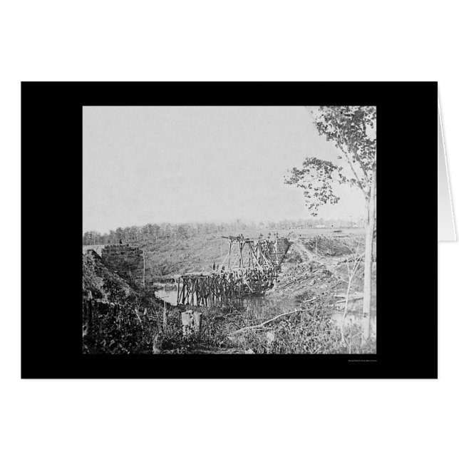 Cartão Rebuilding Railroad Bridge Over Cedar Run, VA 1863 (Frente Horizontal)
