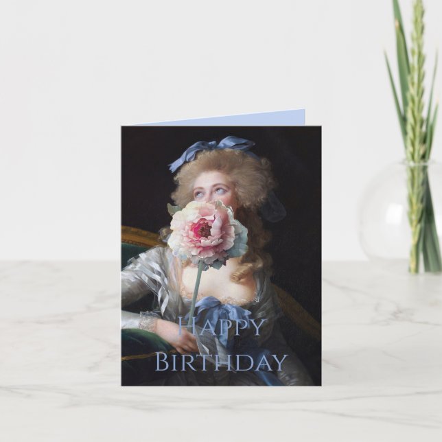 Cartão Recatada com Feliz Aniversário Peônia Rosa (Frente)