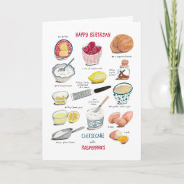 Cartão Receita de cheesecake de aniversário vermelho e am