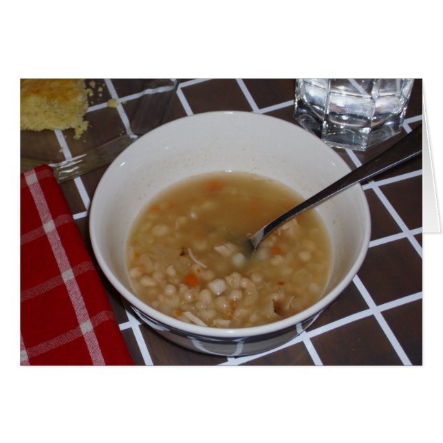 Cartão Receita de Sopa de Bean em uma Placa (Frente Horizontal)