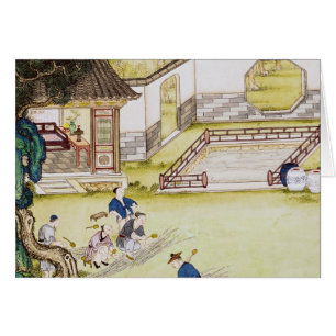 Cartão Recolhendo o bambu para fazer o papel