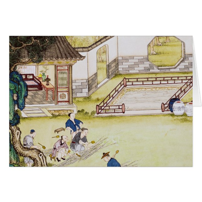 Cartão Recolhendo o bambu para fazer o papel (Frente Horizontal)