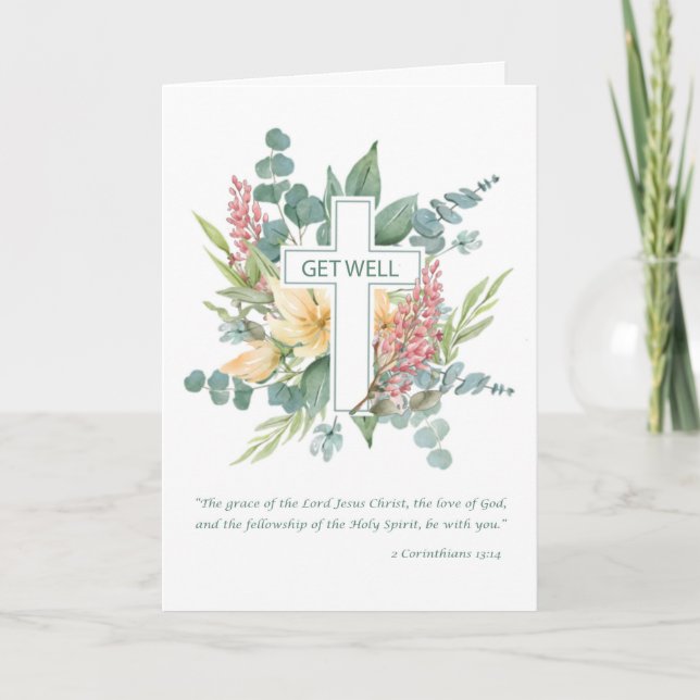 Cartão Recupere-se Cruz Religiosa Aquarela Flores Silvest (Frente)