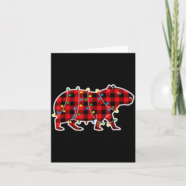 Cartão Red And Black Buffalo Plaid Capybara Christmas Lig (Frente)